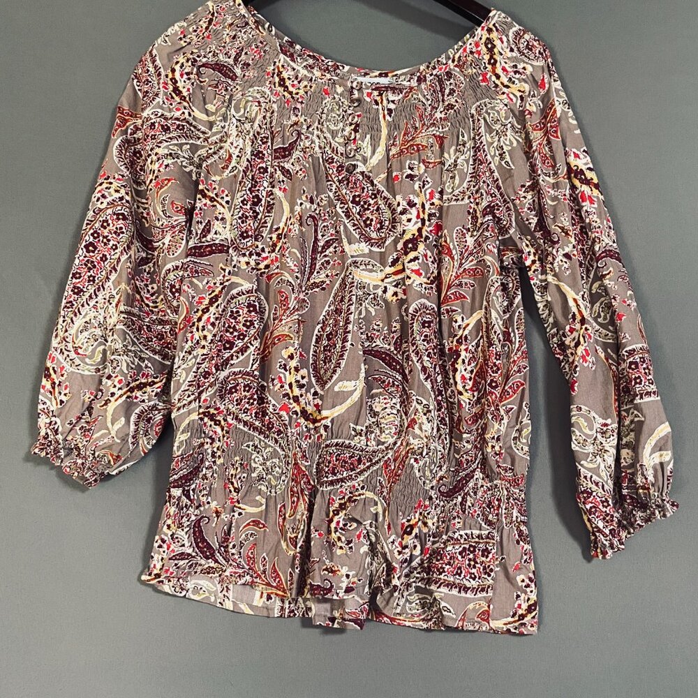 Izod Boho Smocked Peplum Blouse Women's Medium